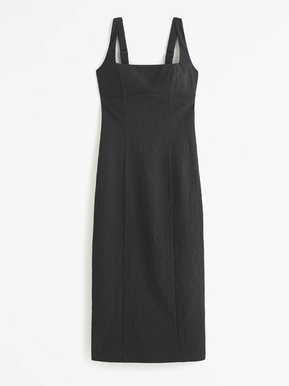 Abercrombie & Fitch Black Textured Square-Neck Midi Dress